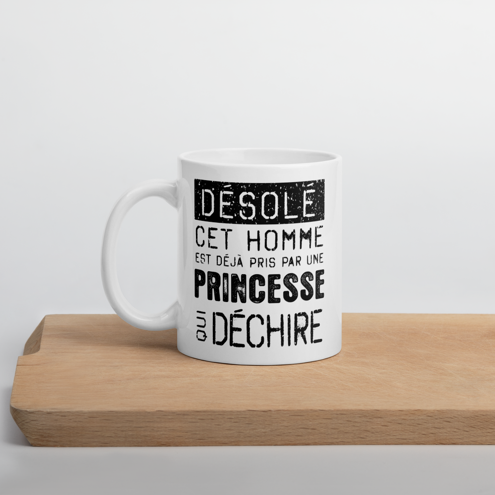 Mug Saint-Valentin blanc brillant - Désolé ce mec est pris par une Princesse