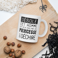 Thumbnail for Mug Blanc Brillant Cadeau Saint Valentin pour homme : Désolé ce mec est pris par une Princesse