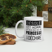 Thumbnail for Mug Blanc Brillant Cadeau Saint Valentin pour homme : Désolé ce mec est pris par une Princesse