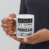 Thumbnail for Mug Blanc Brillant Cadeau Saint Valentin pour homme : Désolé ce mec est pris par une Princesse