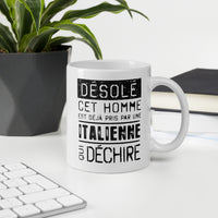 Thumbnail for Mug Saint Valentin blanc brillant - Désolé ce mec est pris par une Italienne