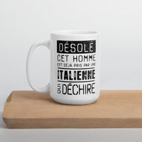 Thumbnail for Mug Saint Valentin blanc brillant - Désolé ce mec est pris par une Italienne