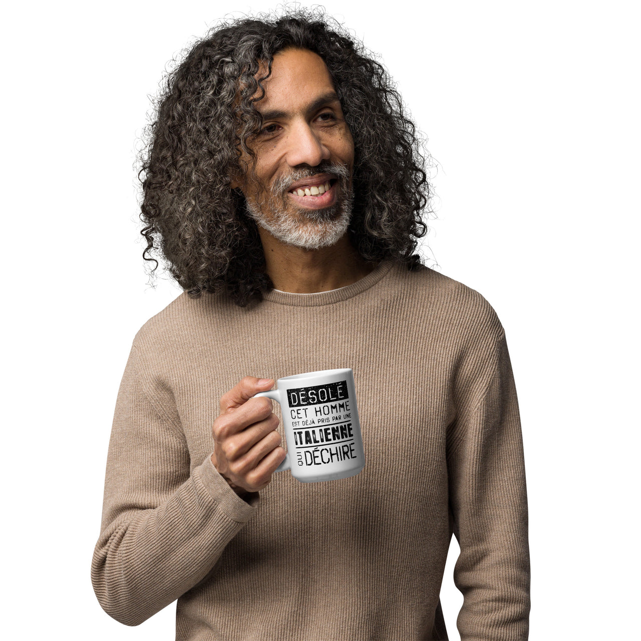 Mug Blanc Brillant Cadeau Saint Valentin : Désolé ce mec est pris par une Italienne