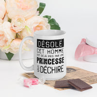 Thumbnail for Mug Saint-Valentin blanc brillant - Désolé ce mec est pris par une Princesse