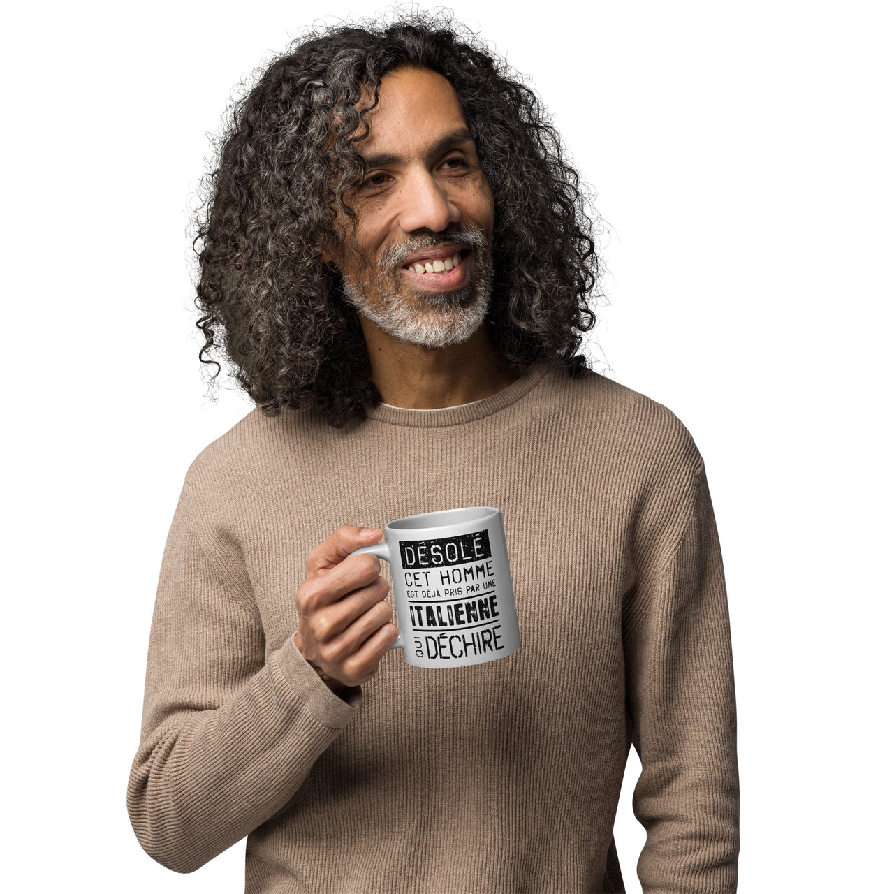Mug Blanc Brillant Cadeau Saint Valentin : Désolé ce mec est pris par une Italienne