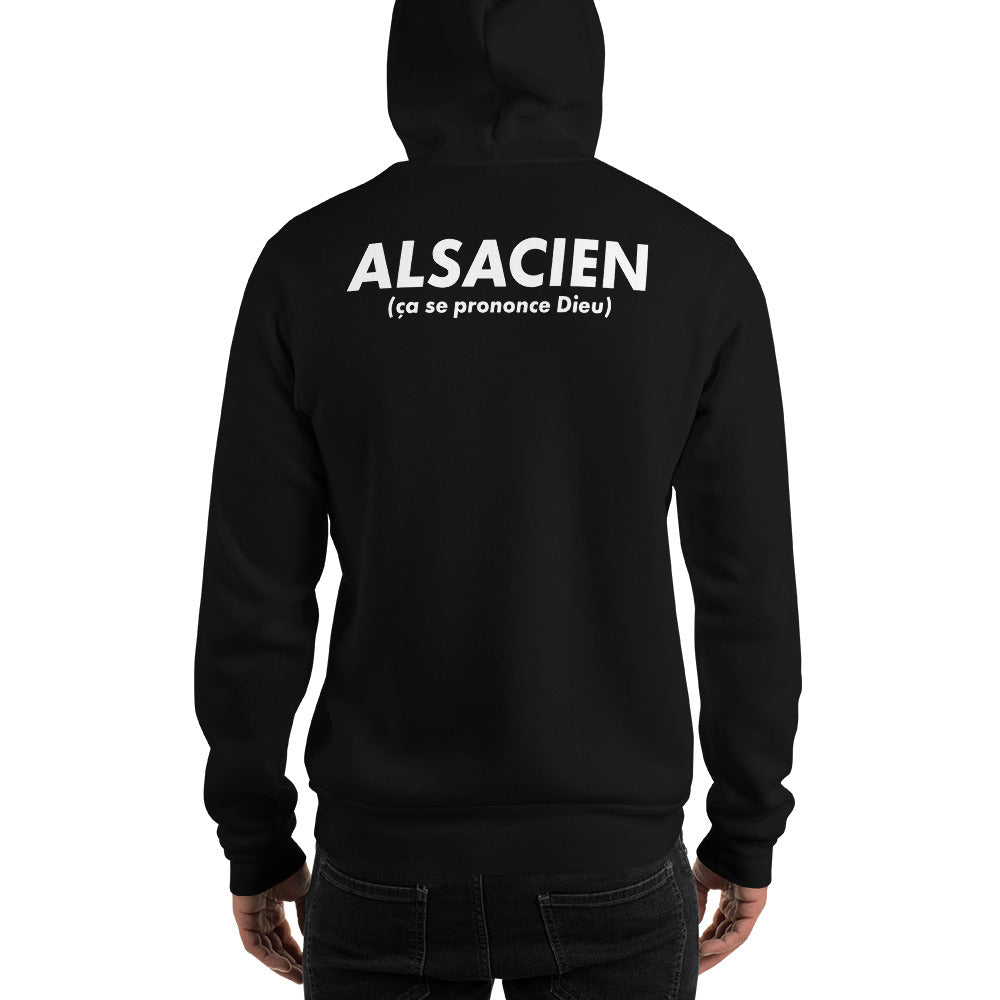 Sweat à capuche Alsacien bleu marine - Confort et humour local