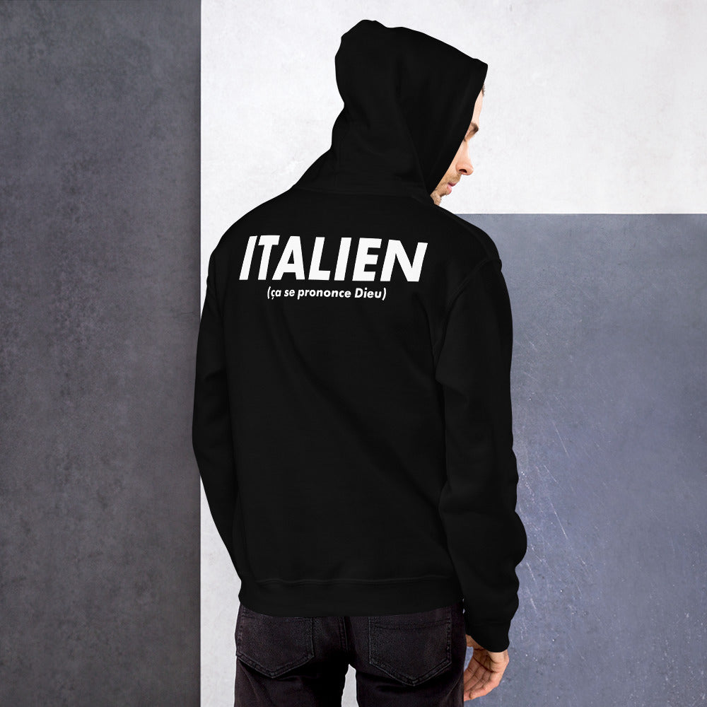 Sweatshirt Italie noir dos - Italien ça se prononce Dieu