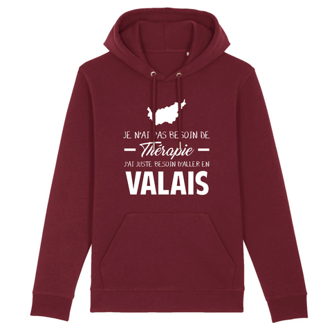 Je n'ai pas besoin de thérapie j'ai juste besoin d'aller en Valais - Sweat à capuche Coton BIO - Ici & Là - T-shirts & Souvenirs de chez toi