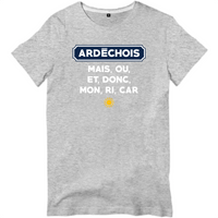 Thumbnail for Ardéchois, mais, ou, et, donc, mon, ri, car - T-shirt standard - imprimé dans le Midi - Ici & Là - T-shirts & Souvenirs de chez toi