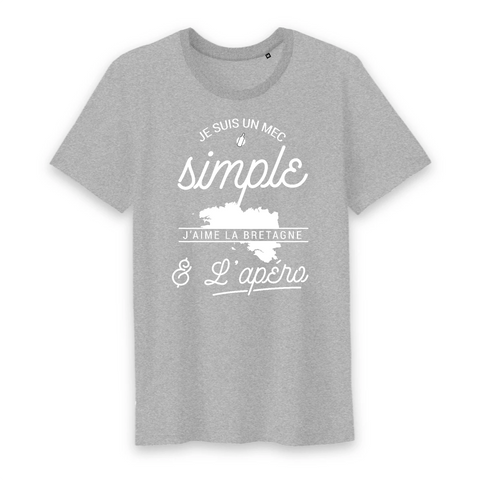 Je suis un mec simple j'aime la Bretagne et l'Apéro - T-shirt homme coton bio - imprimé FR - Ici & Là - T-shirts & Souvenirs de chez toi