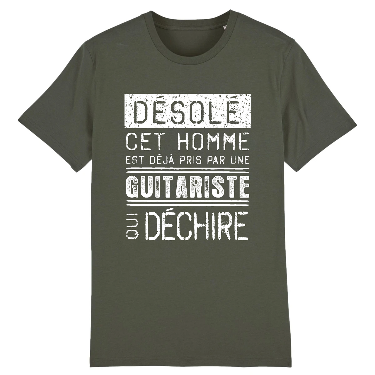 Désolé cet homme est pris par une guitariste qui déchire - T-shirt coton bio 100 % - imprimé FR collection Guitare - Ici & Là - T-shirts & Souvenirs de chez toi