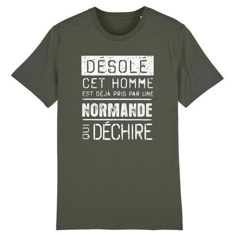 Désolé cet homme est pris par une Normande qui déchire - T-shirt coton bio 100 % - imprimé FR - Ici & Là - T-shirts & Souvenirs de chez toi