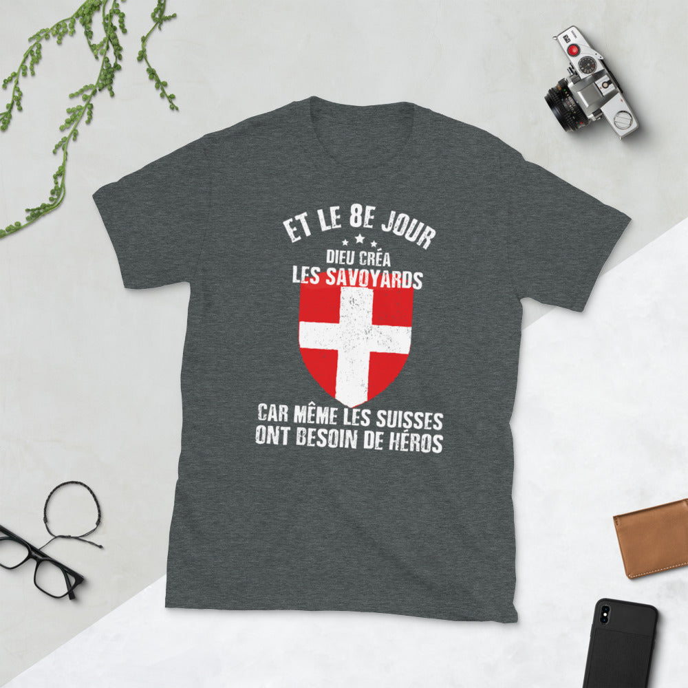 T-shirt Savoie gris foncé chiné dos - Le 8e jour, héros des Savoyards