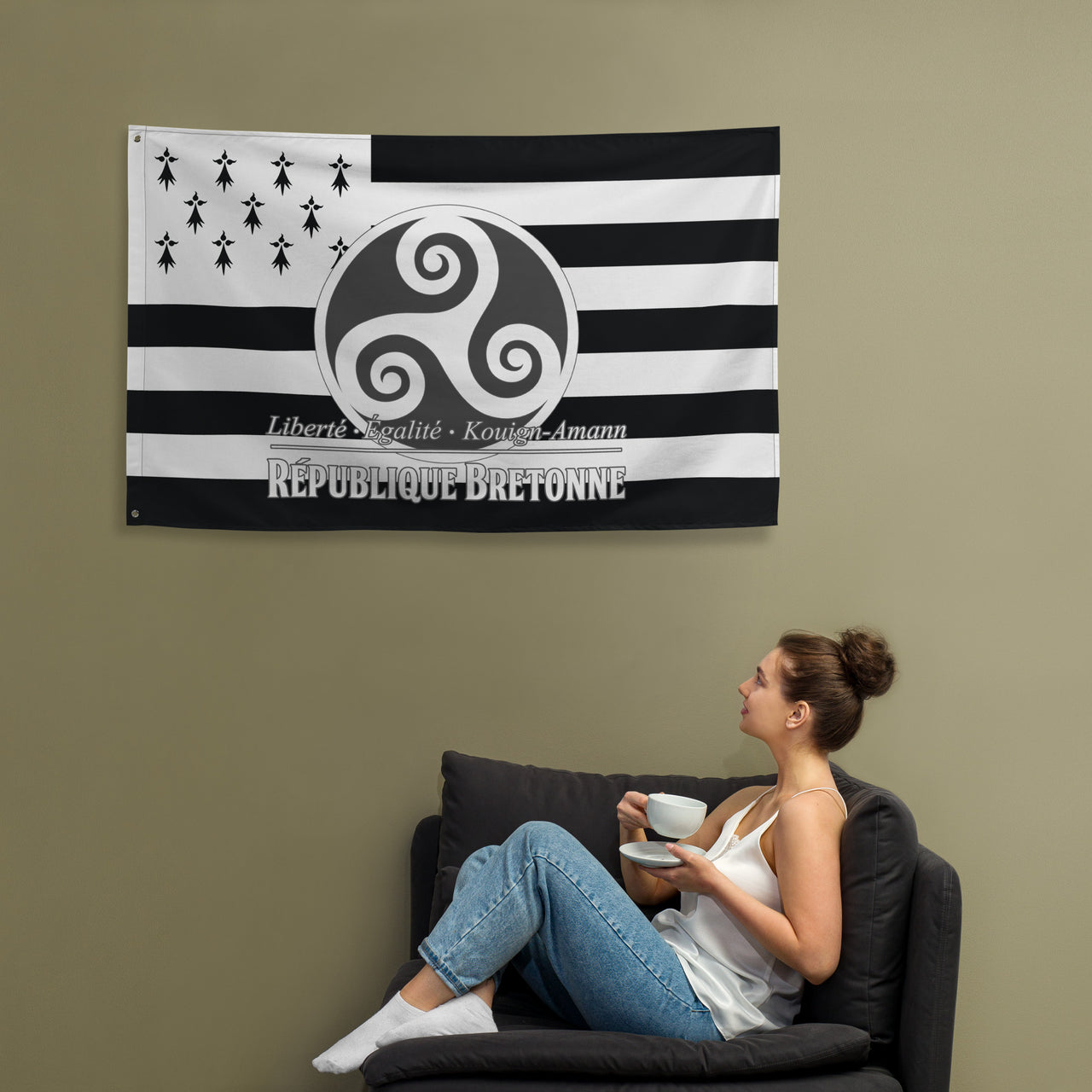 Drapeau Breton PREMIUM - Humour & décoration - République Bretonne et Kouign Amann