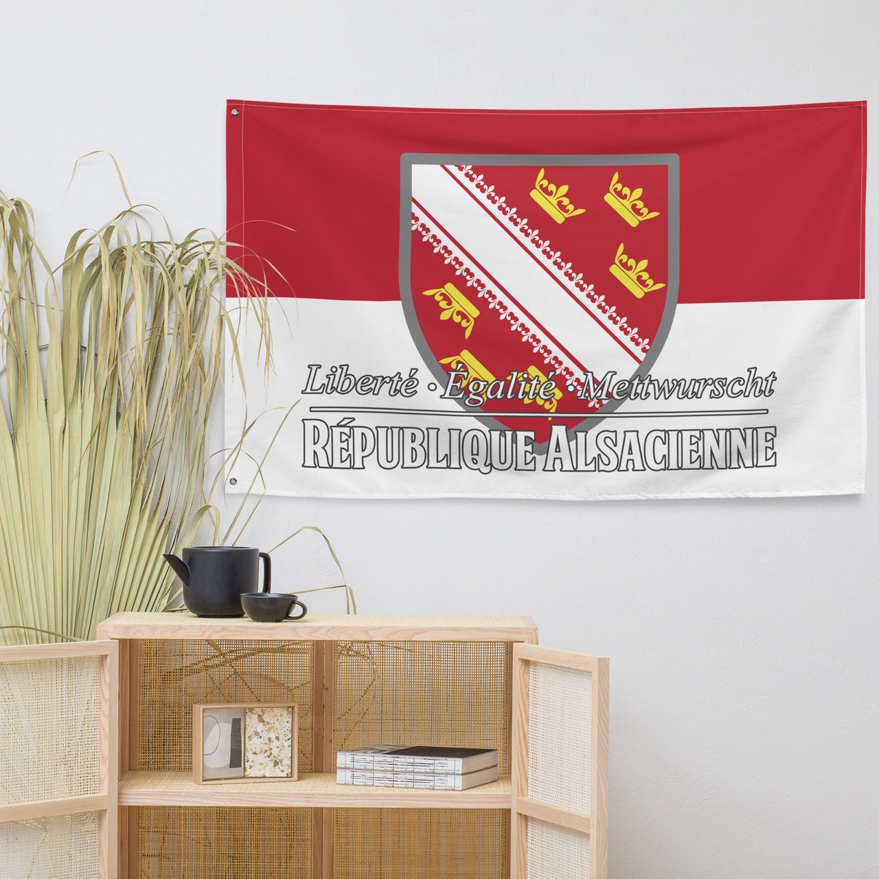 Drapeau Alsacien décoration PREMIUM humour - République Alsacienne et Mettwurscht