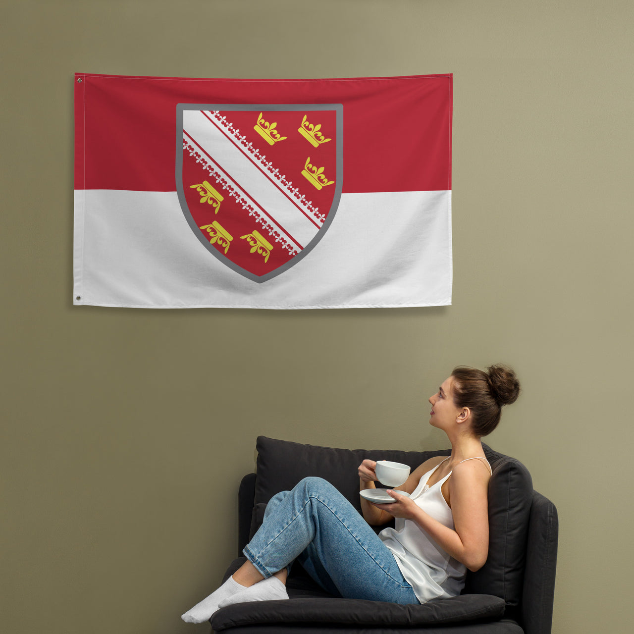 Drapeau Alsacien Rot un Wiss avec Blason - PREMIUM - Décoration Alsace