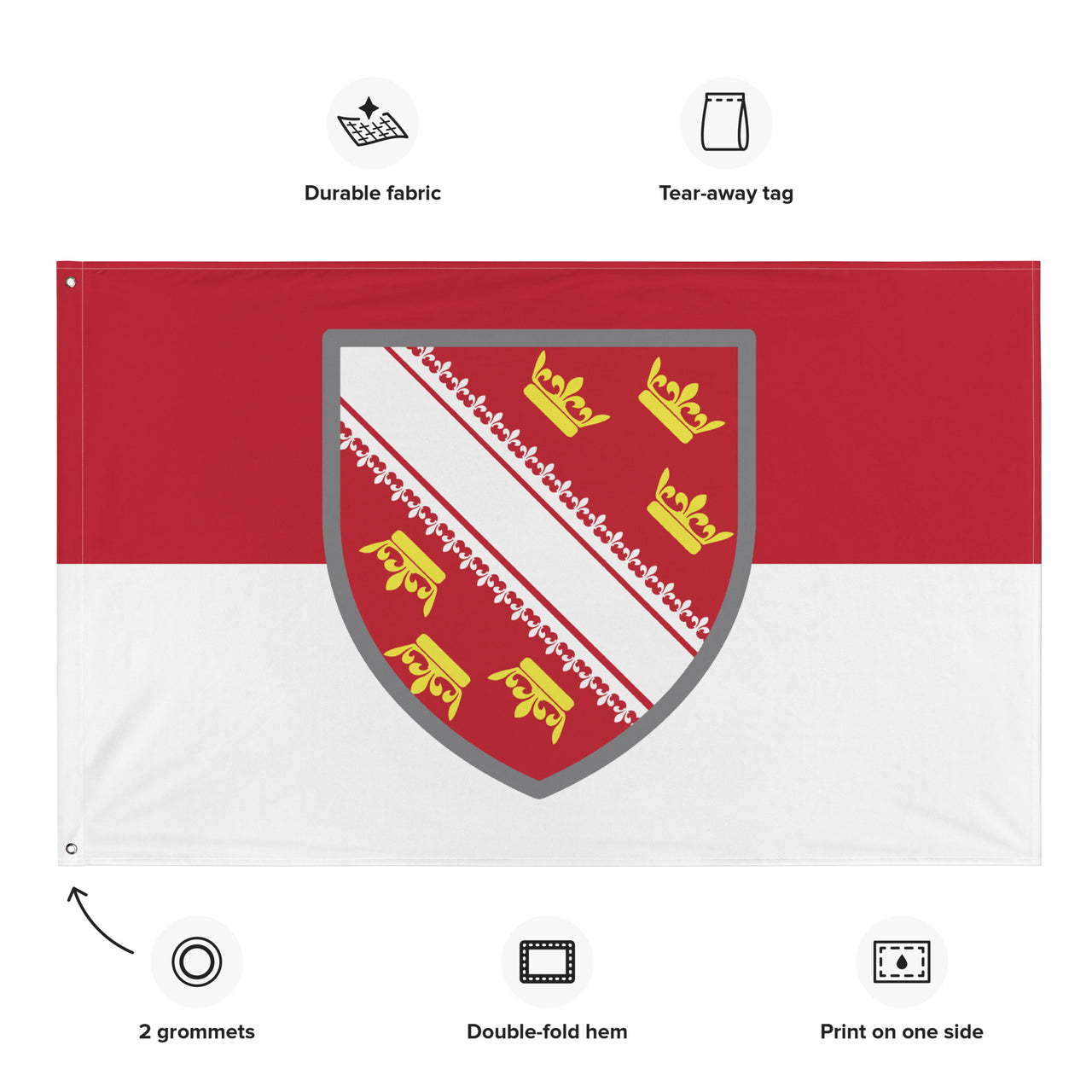 Drapeau Alsacien Rot un Wiss avec Blason - PREMIUM - Décoration Alsace