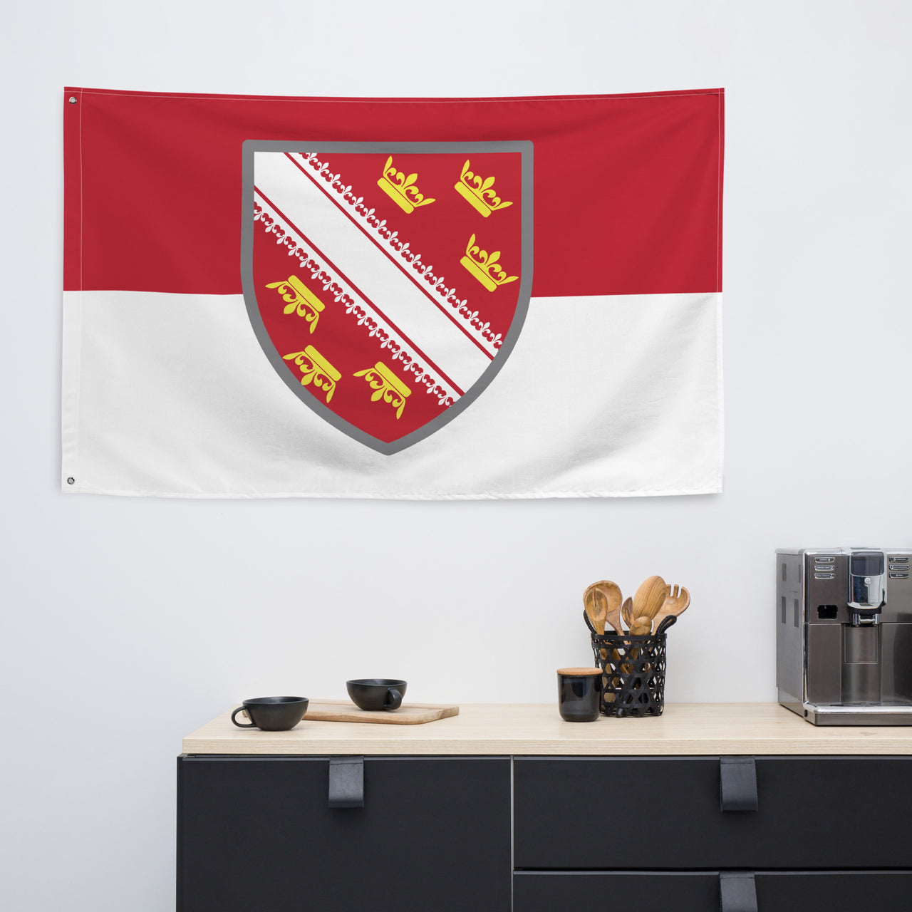 Drapeau Alsacien Rot un Wiss avec Blason - PREMIUM - Décoration Alsace