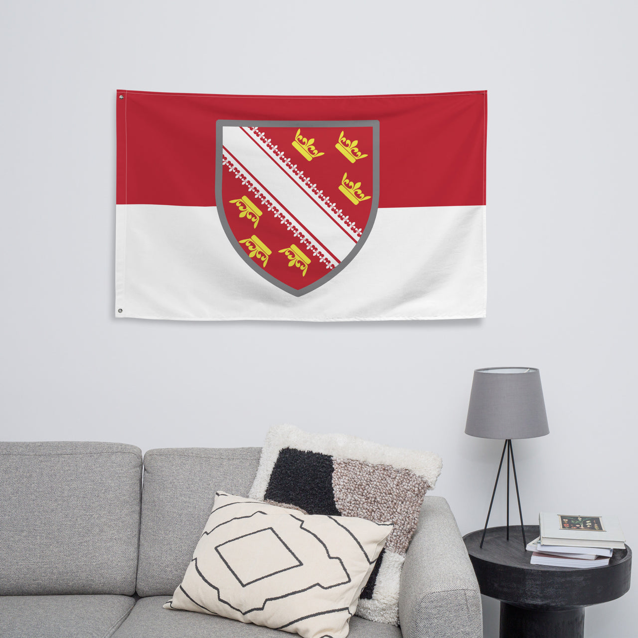 Drapeau Alsacien Rot un Wiss avec Blason - PREMIUM - Décoration Alsace