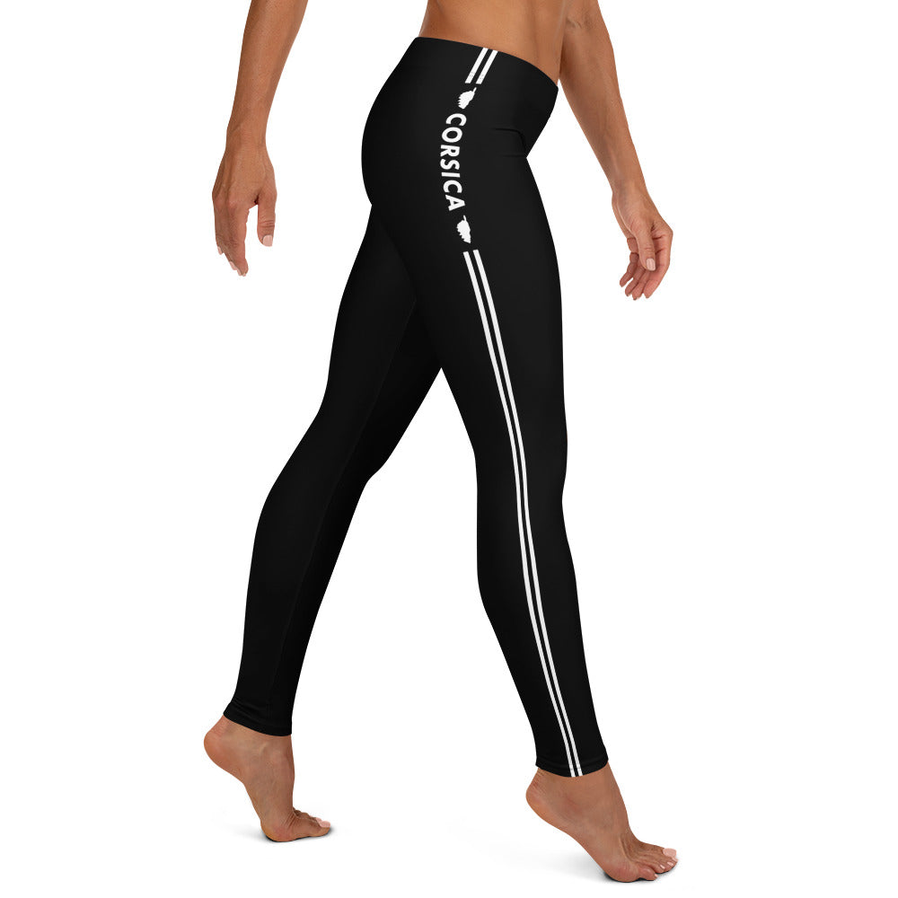 Leggings Corsica (Corse) femme liseré deux bandes blanches et mention de Corsica - Ici & Là - T-shirts & Souvenirs de chez toi