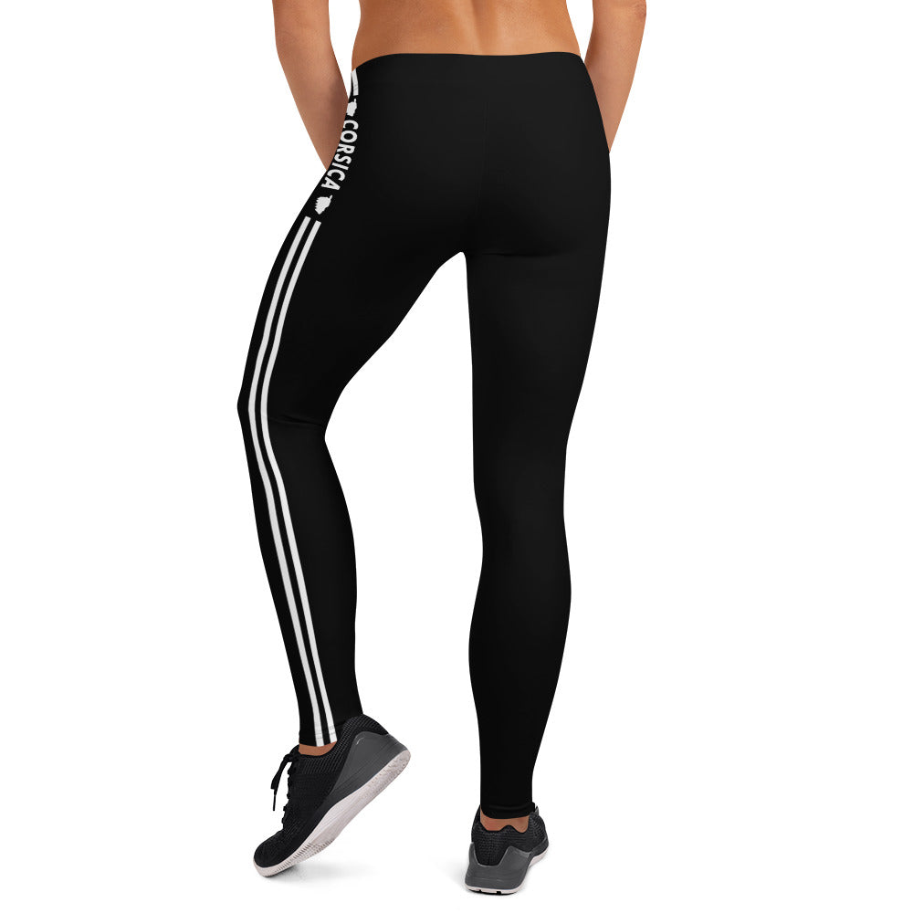 Leggings Corsica (Corse) femme liseré deux bandes blanches et mention de Corsica - Ici & Là - T-shirts & Souvenirs de chez toi