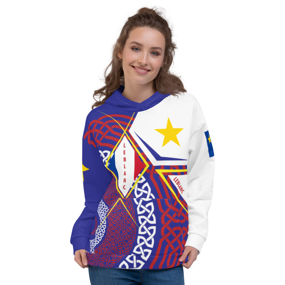 Sweat à capuche Acadien bleu - Design drapeau tricolore étoilé