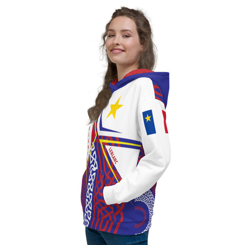 Sweat à capuche pour les Acadiens et la famille LeBlanc : Design drapeau tricolore étoilé - Impression complète - Ici & Là - T-shirts & Souvenirs de chez toi