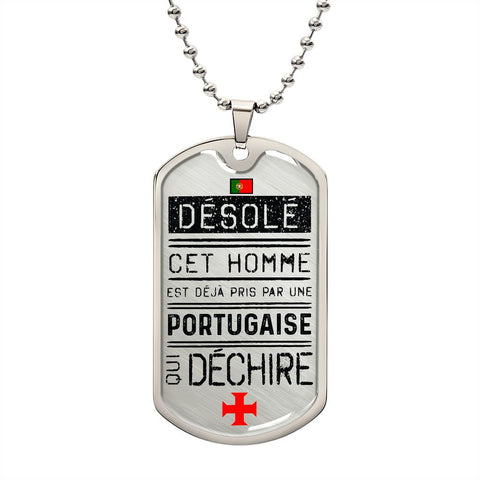 Collier et médaille militaire Désolé® Portugaise cadeau d'une Portugaise à son homme - Bijouterie
