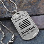Breton par le sang - Collier et médaille pendentif militaire cadeau pour Bretons - Bijouterie