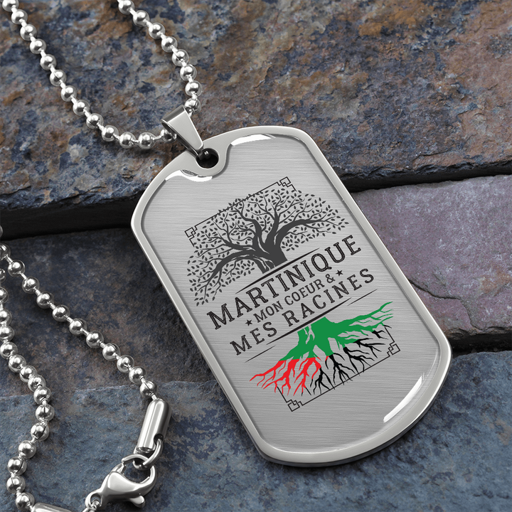 Mes Racines Martiniquaises version métal - Collier et médaille militaire cadeau pour Martiniquais - Bijouterie