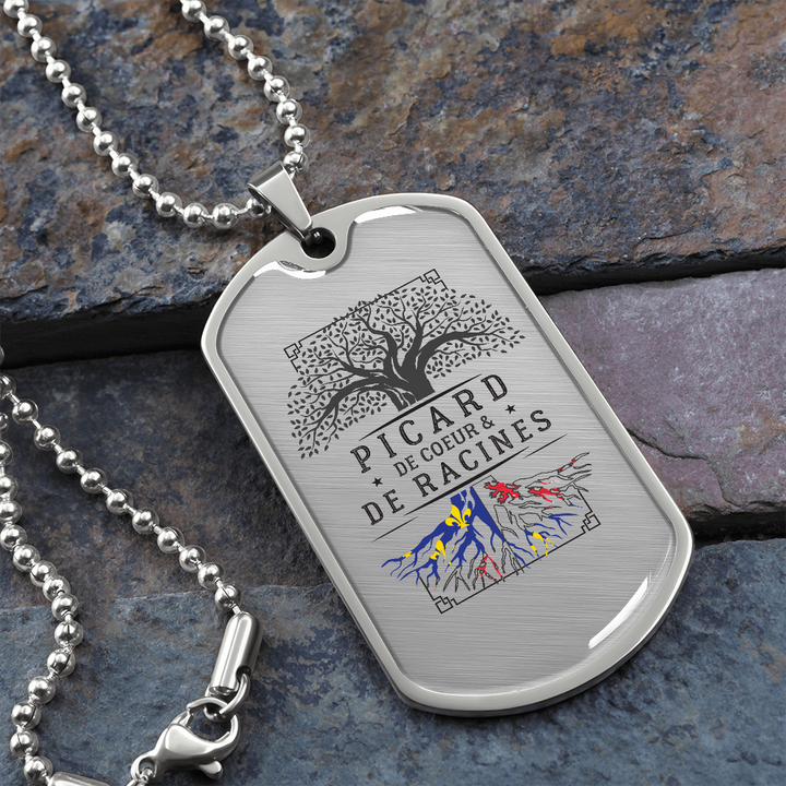 Picard de coeur et de racines - Collier médaille militaire - Cadeau pour un Picard - Bijouterie