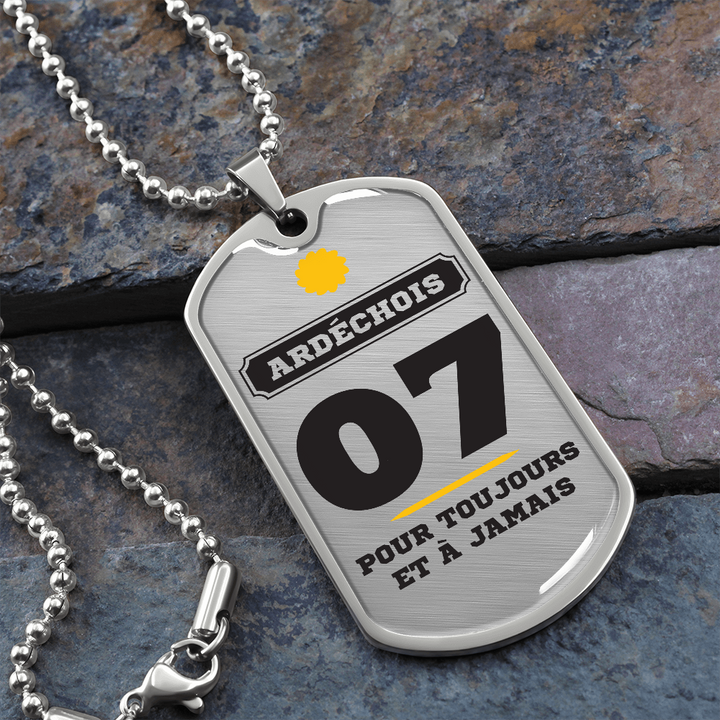 Médaillon militaire SOLEIL® Ardéchois - Collier Cadeau pour un Ardéchois - Bijouterie