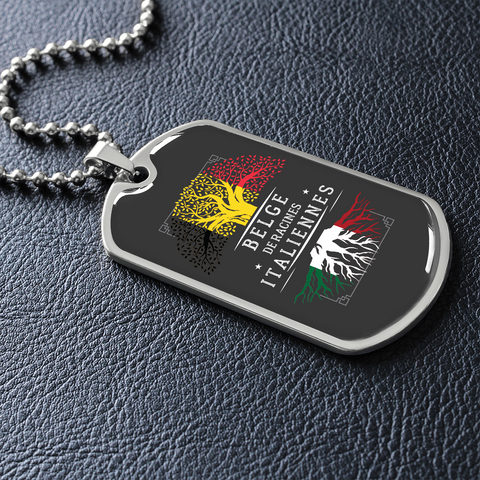 Racines Italiennes - Collier et médaille pendentif militaire cadeau pour Italien de Belgique - Bijouterie