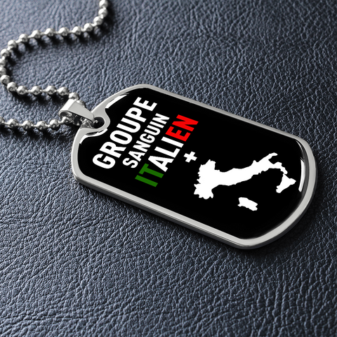Collier et médaille militaire GROUPE SANGUIN® Italien + cadeau pour un italien ou une italienne - Bijouterie