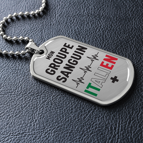 Médaillon militaire GROUPE SANGUIN® Italien + - Collier Cadeau pour un Italien - Bijouterie