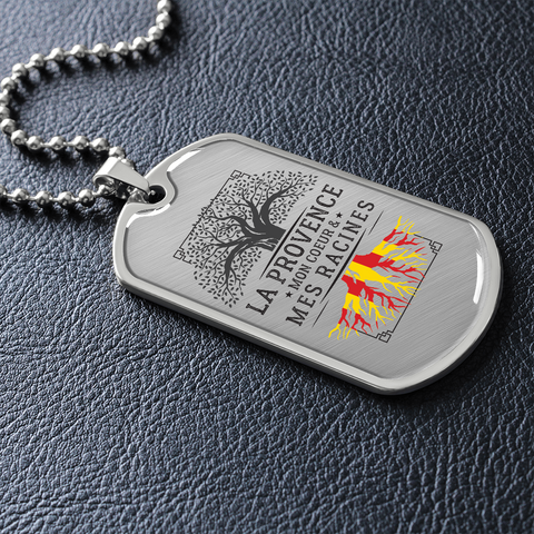 Mes Racines Provençales version métal - Collier et médaille militaire cadeau pour Provençal - Bijouterie