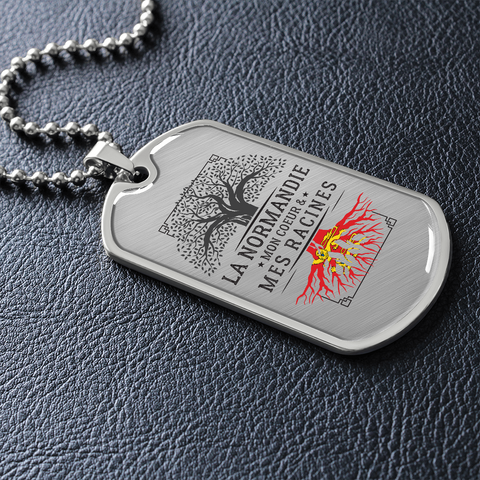 Mes Racines Normandes version métal - Collier et médaille militaire cadeau pour Normands - Bijouterie