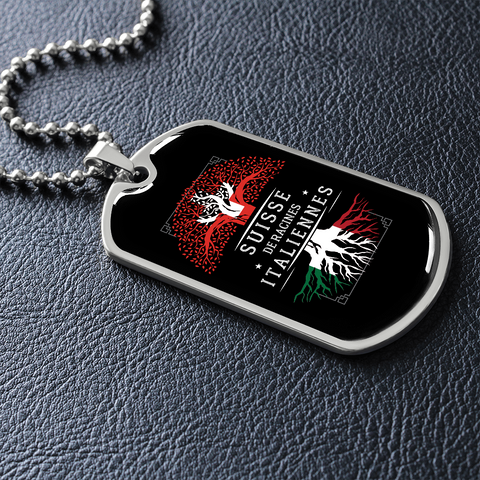 Racines Italiennes - Collier et médaille pendentif militaire cadeau pour Italiens de Suisse - Bijouterie