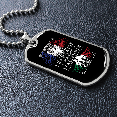 Française de Racines Italiennes - Collier et médaille militaire cadeau pour femme Italienne - Bijouterie