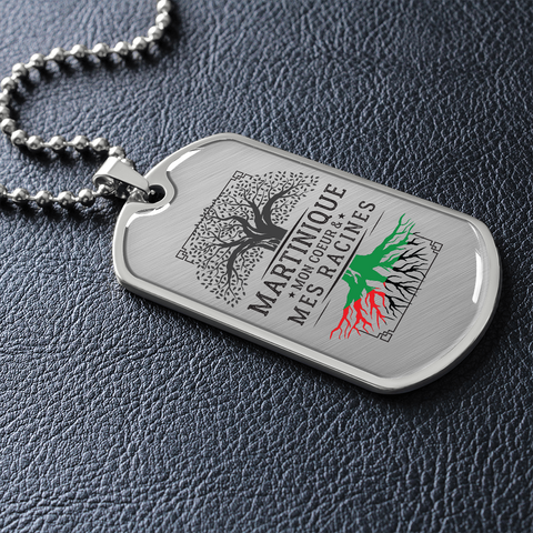 Mes Racines Martiniquaises version métal - Collier et médaille militaire cadeau pour Martiniquais - Bijouterie