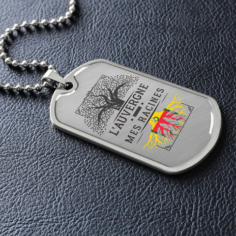 Collier et médaille pendentif militaire RACINES® Auvergnates - cadeau pour Auvergnat  - Bijouterie