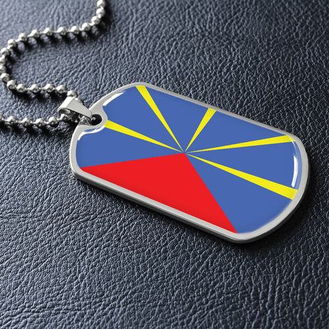 Collier et médaille militaire DRAPEAU RÉUNIONNAIS cadeau pour Réunionnais (GRAVURE AU VERSO EN OPTION)- Bijouterie