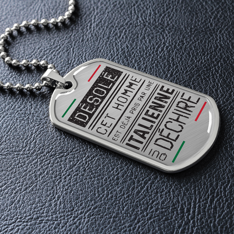 Collier et médaille militaire Désolé® Italienne cadeau d'une Italienne à son homme - Bijouterie