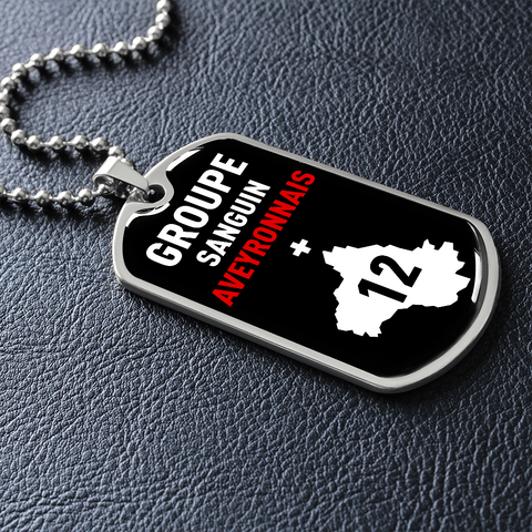 Collier et médaille militaire GROUPE SANGUIN® Aveyronnais + cadeau pour un Aveyronnais ou une Aveyronnaise  - Bijouterie