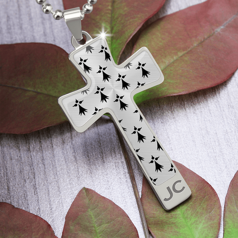 Pendentif CROIX DU CHRIST® Breizh mouchetures d'hermines (Gravure en option) - Bijouterie Bretonne