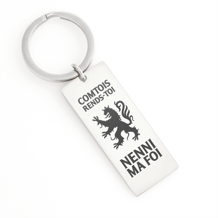 Porte-Clé gravé Comtois Rends-toi, Nenni Ma foi - Personnalisable au dos - Cadeau - Bijouterie