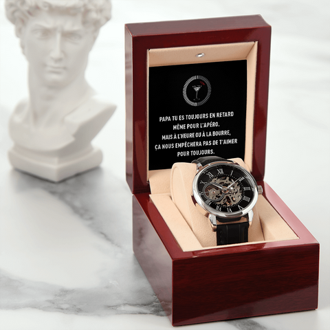 Montre EMPIRE® Mécanisme ouvert + Carte de voeux humoristique pour la fête des pères - Cadeau pour un Papa - Bijouterie