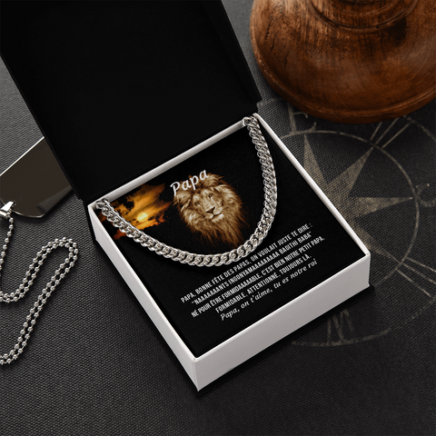 Chaine cubaine + Carte de vœux Lion - Cadeau fête des pères - Fête des papas - Bijouterie