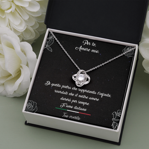 Collier pierre de l'infini, cadeau d'un homme italien à sa femme avec message en italien - Bijouterie
