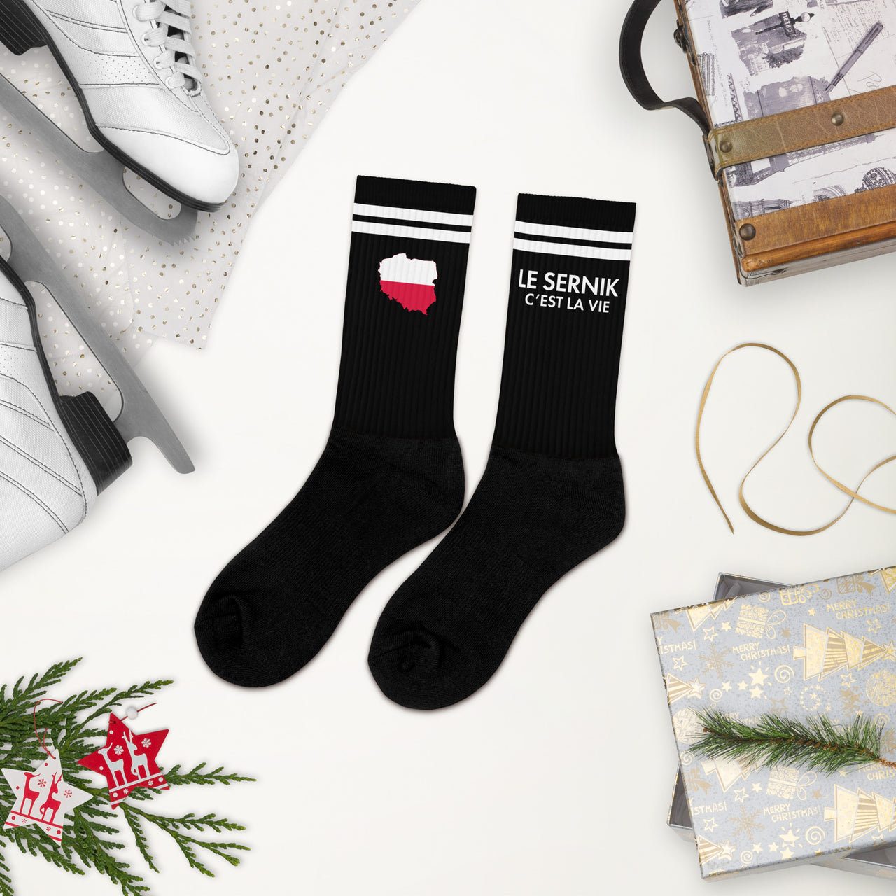 Chaussettes Pologne noires - Sernik c'est la vie motif